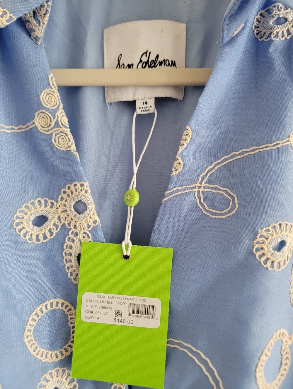 NWT Sam Edelman Short Sleeve Collar Rope-Embroidered Eyelet Maxi Dress Size 14 - Picture 8 of 8